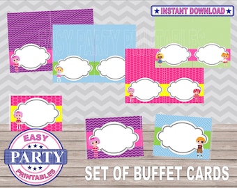 Lalaloopsy venta tarjetas buffet, fiesta de lalaloopsy, partido imprimibles, descargas instantáneas, lalaloopsy imprimibles, DIY, 2 por página, cumpleaños de niñas