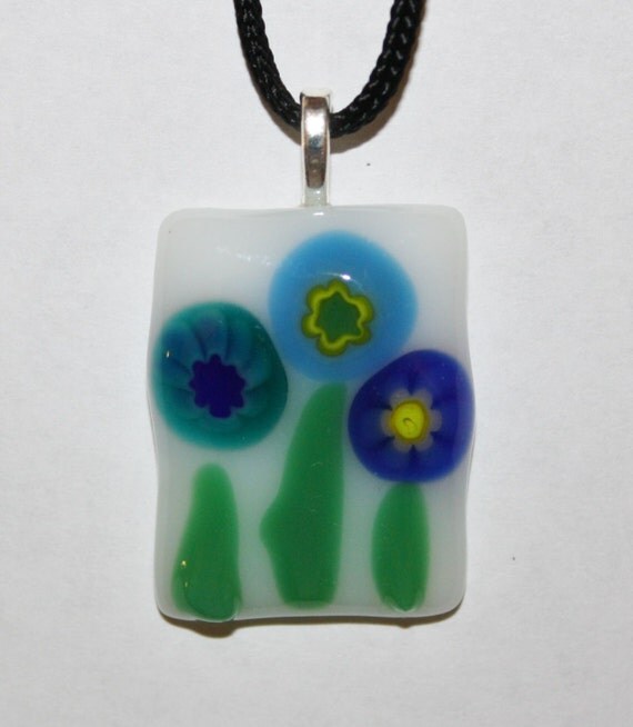 Items similar to Handmade Pendant Fused Glass Jewelry Glass Necklace Multicolored Flowers