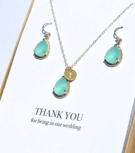 Items similar to Mint Necklace and Earrings Set Mint Bridesmaid Set