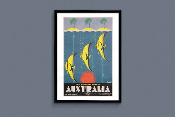 Australia Travel Poster Vintage Art Deco Poster Australia