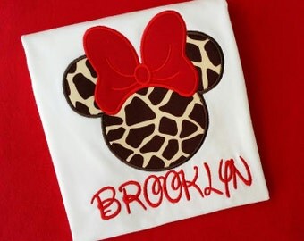 Minnie Mouse adult t-shirt Animal Kingdom inspired, animal print with red bow, Women's Disney shirt