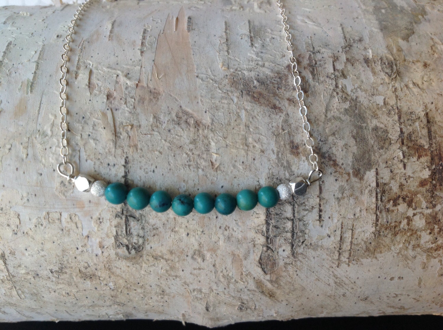 Turquoise bar necklace/ sterling silver by HankandJeanJewelry