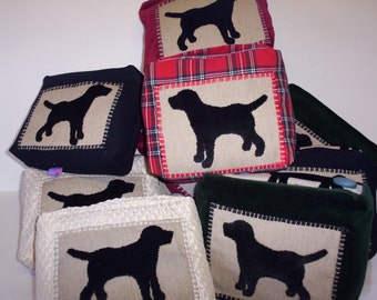 fabric door stop ,black labrador on front and back ,top opening ,handle with 2 decorative buttons,ready to be filled with rice