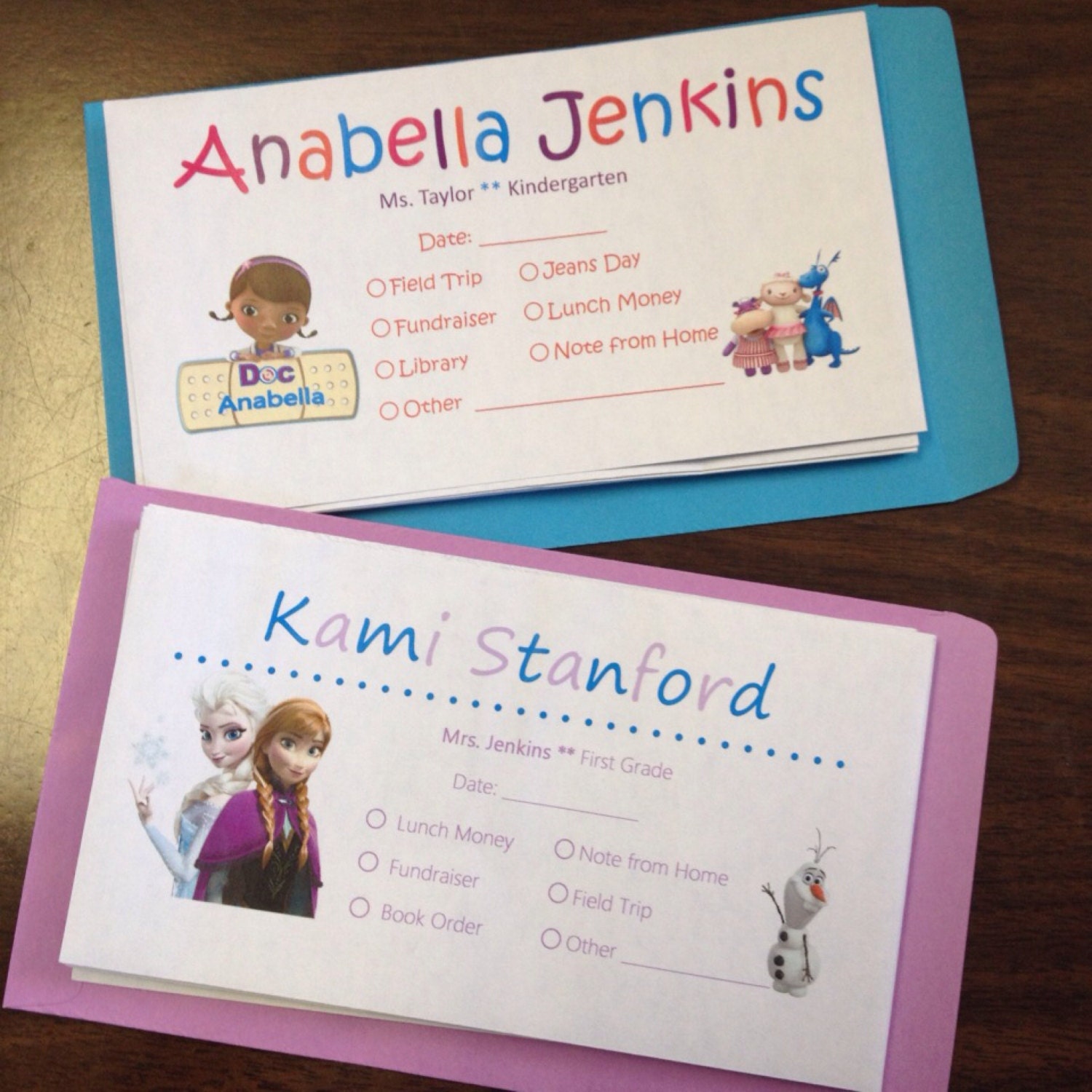 Personalized School Money Envelopes