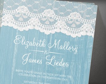 Blue Rustic Lace Wedding invites