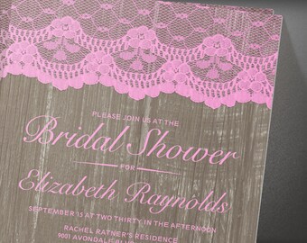 Brown Rustic Lace & Barn Wood Bridal Shower invites