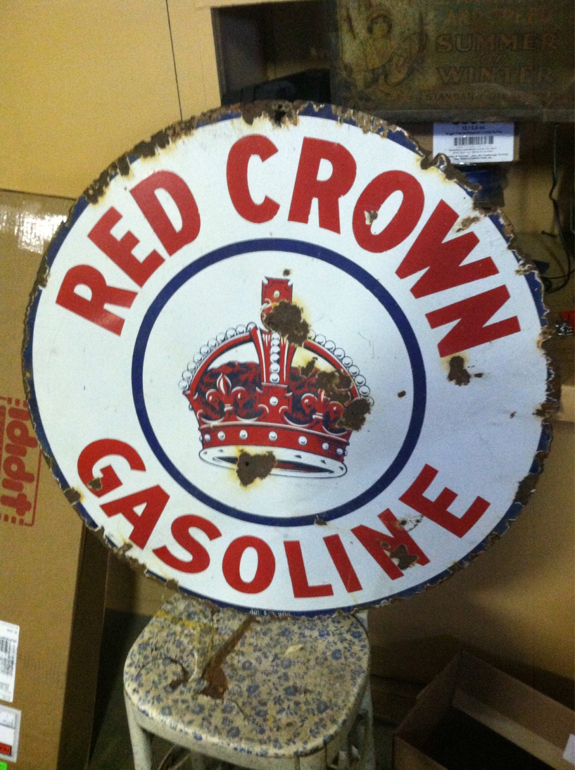 30 Red Crown Gasoline Standard Oil Sign Original Double