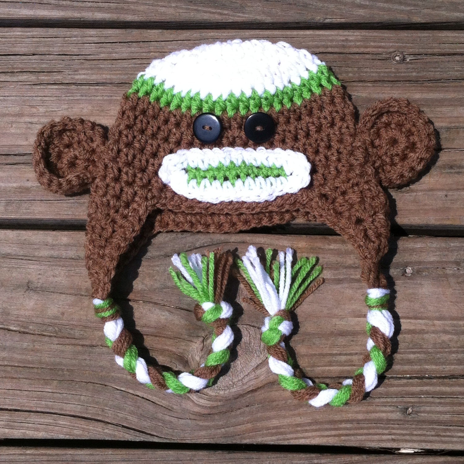 Crochet Monkey Hat with Earflaps and Braids Crochet Sock