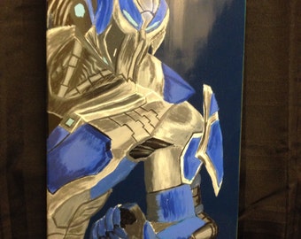 Hand painted Mortal Kombat skateboard (Cyber SubZero)