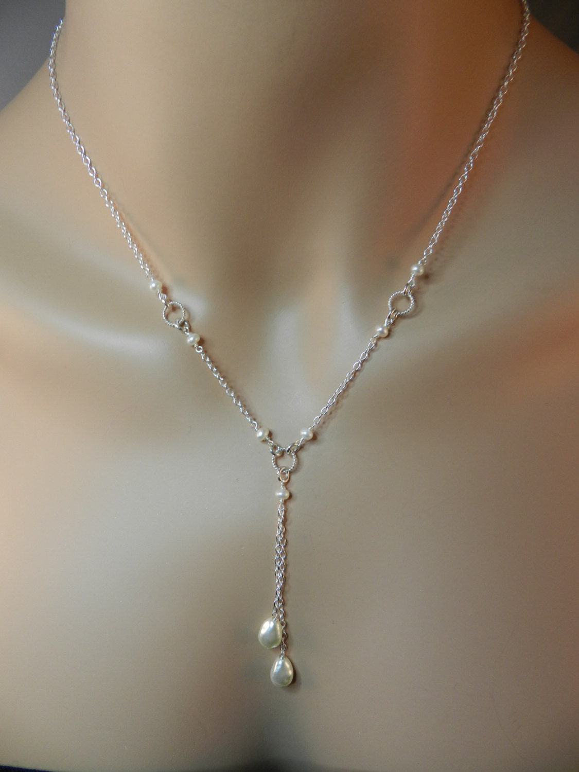 Silver Necklace Pearl Necklace Wedding by BeautyOnTheChain