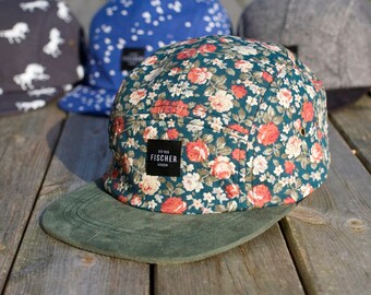 Floral print 5 panel hat