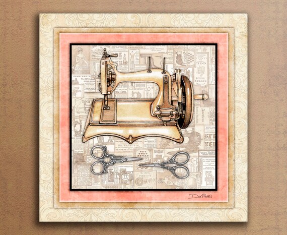 Vintage Sewing Machine Art Print Dan Morris "Sew Vintage 2". Sewing room art, dress making,quilt art,quilt decor, gift for quilter,mom gift
