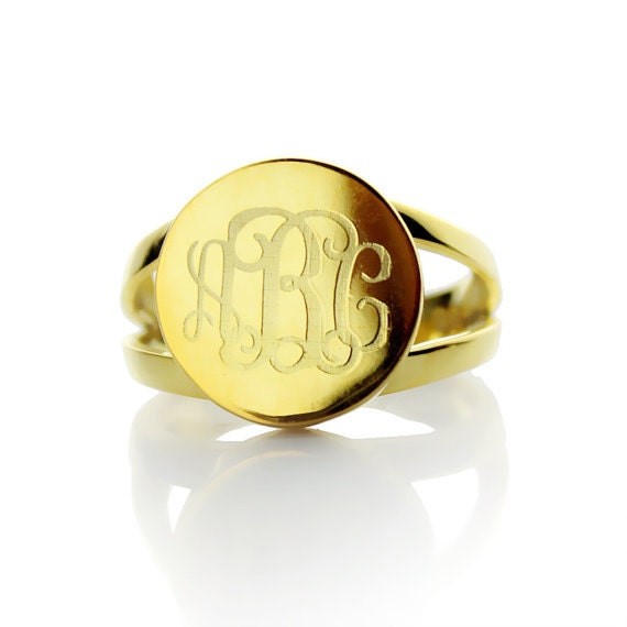 Gold Monogram Ring Gold Initial RingEngraved by BestCustomJewelry