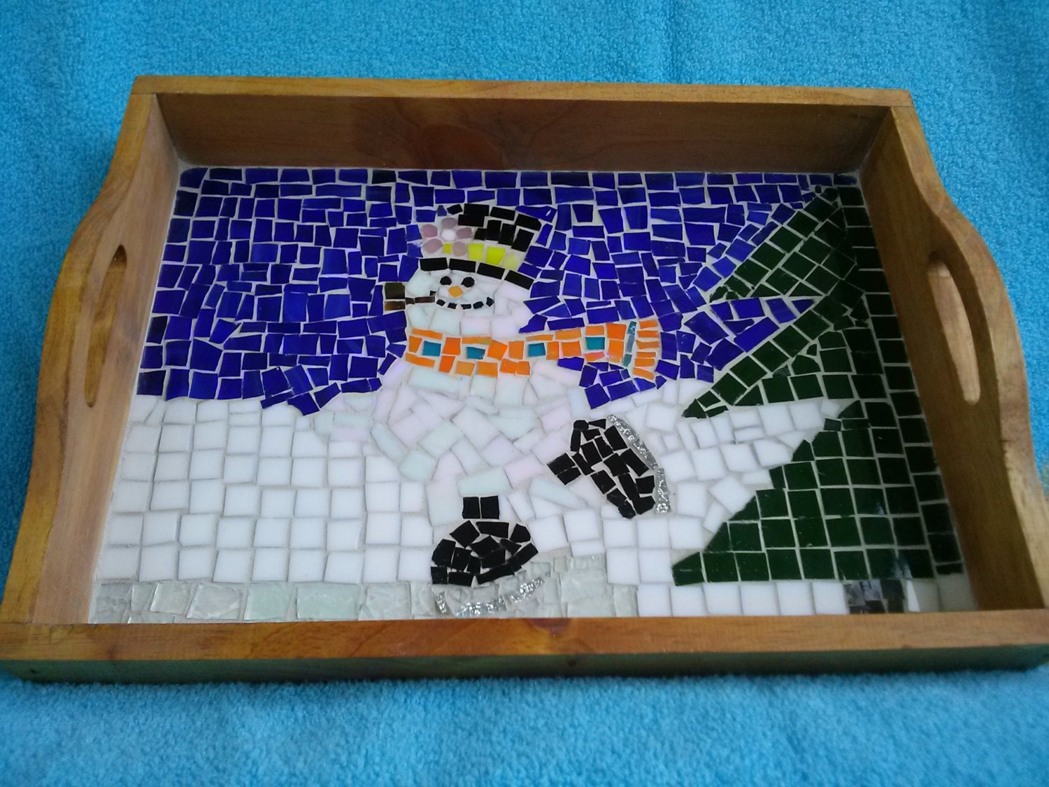 Mosaic tray serving tray glass tile art mixed media