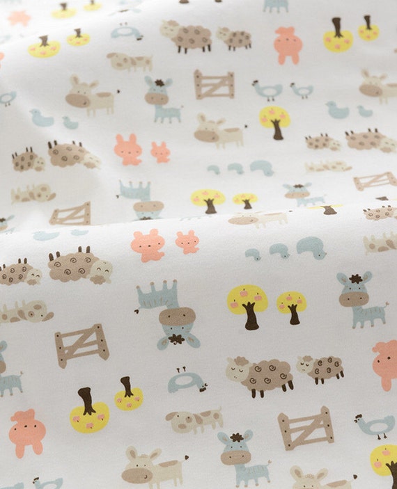 Items similar to Cute baby knit fabric animal farm design knit fabric