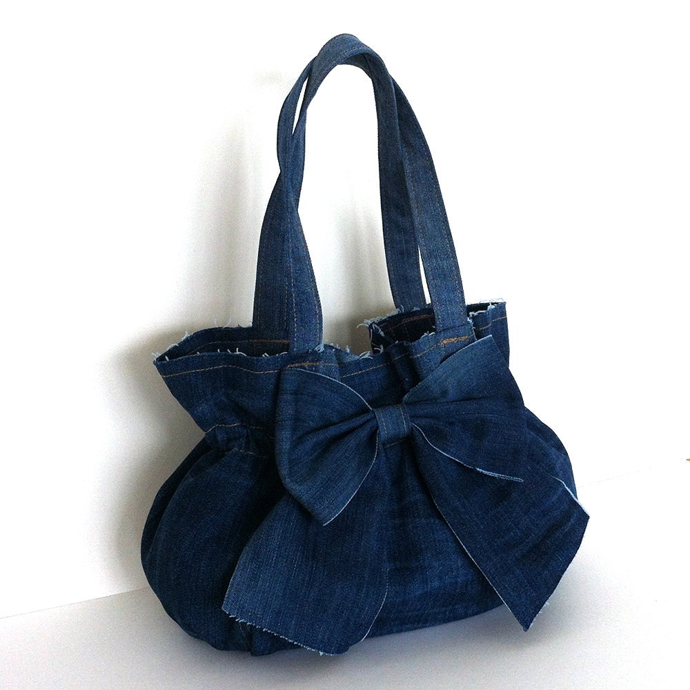 Recycled Bow Purse Eco Friendly Handbag Denim Bow By Sisoibags