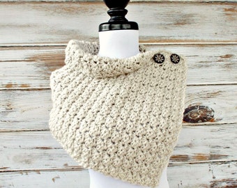 Crochet Cowl Scarf - Eloise Cowl Crochet Capelet in Cream Linen - Snood Cream Cowl Cream Scarf Cream Capelet Linen Cowl Womens Accessories