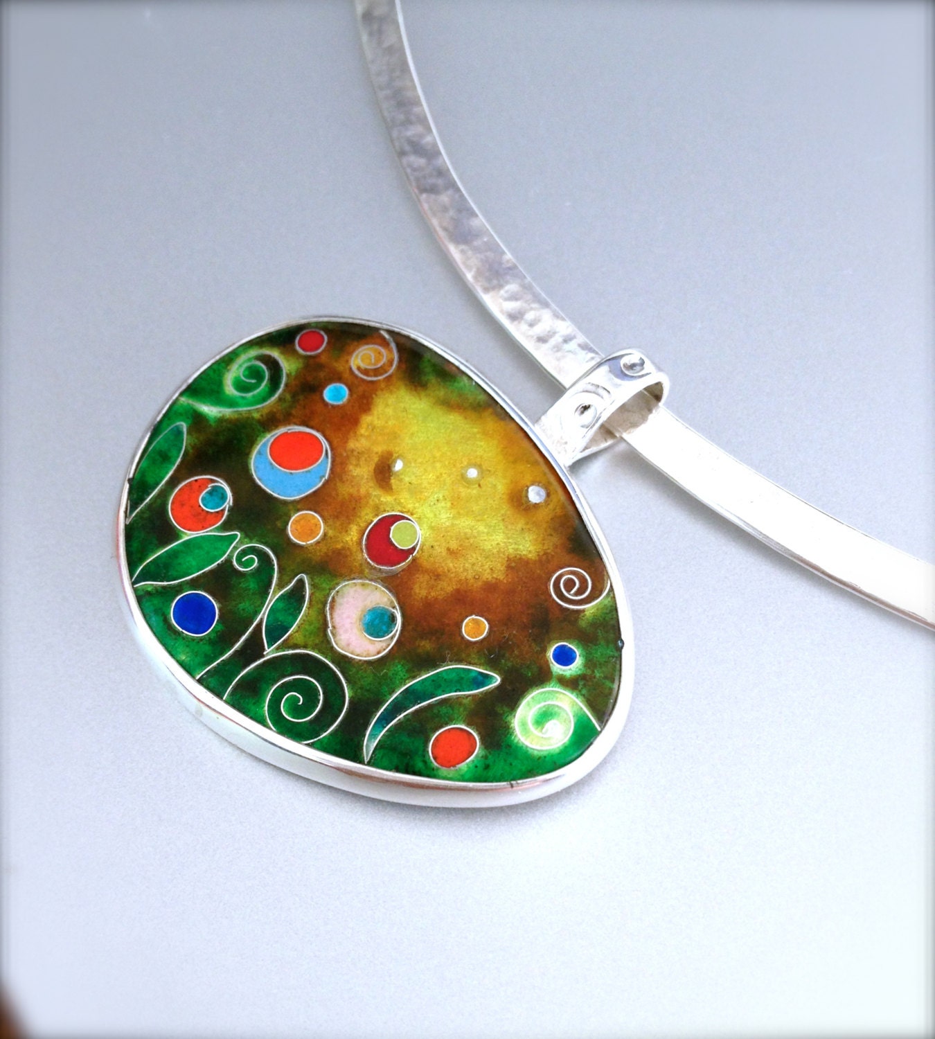 Bouquet Cloisonne Enamel Silver Pendant