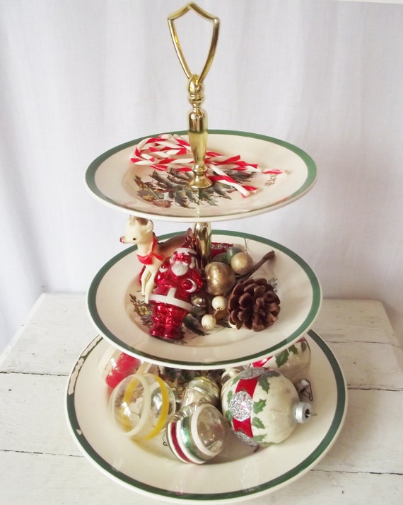 Vintage Spode Tier Tray Christmas Tree Three Tiered Tidbit