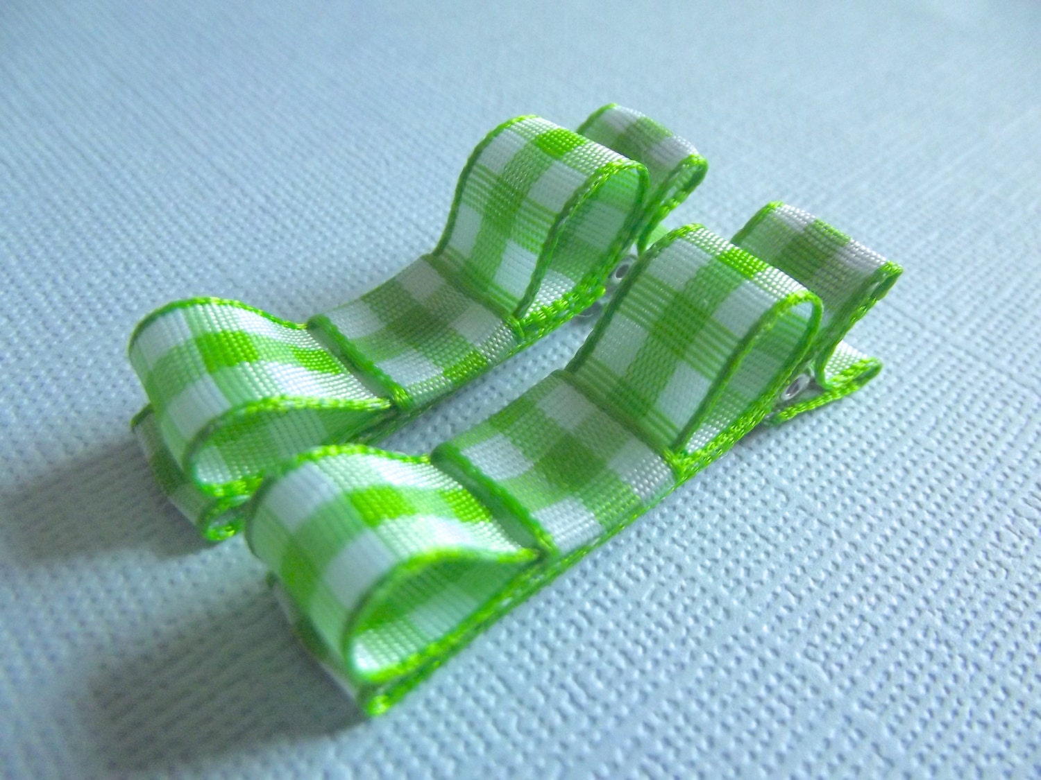 Lime Green Gingham Hair Clips Green Hair Clips by TwoSeasideBabes