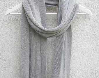 Scarf Gray Knitted Unisex Scarf Pure Merino Gift Father's Day Light Grey Wool Scarf Cache-col echarpe