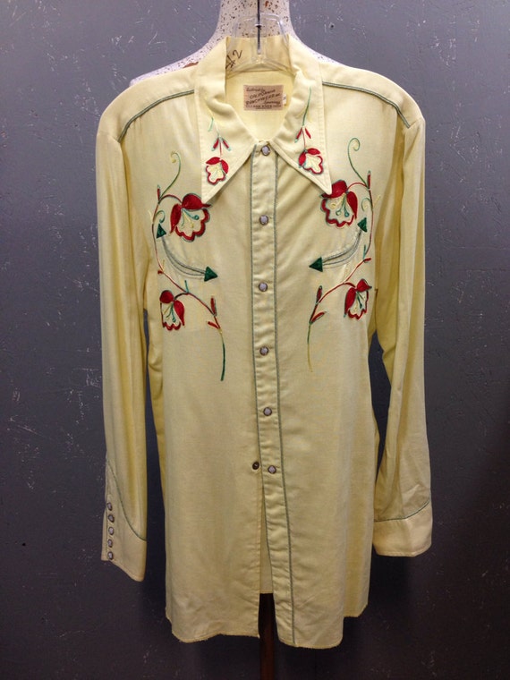 RESERVED 50's buttery yellow western shirt. XL. by LorrelMae