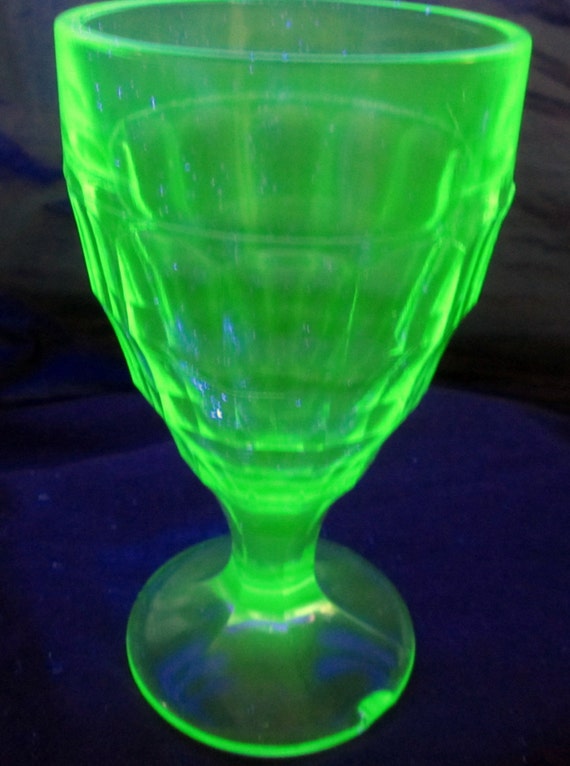 Block Optic Footed Tumbler Green Depression Glass Stemmed