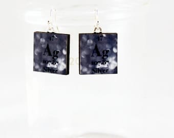 Silver Earrings Chemistry Jewelry - Periodic Table Science Dangle Earrings - Gift Idea