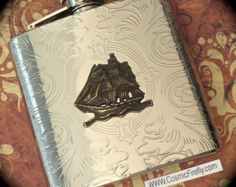 Pirate Flask Steampunk Flask Pirate Ship Flask Pocket Flask Hip Flask Silver Flask Men's Gifts Men's Steampunk Gifts Big Flask Men's Flask