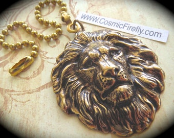Big Lion Fan Pull Steampunk Ceiling Fan Pull Chain Antiqued Brass Metal Victorian Animal Fan Pull Brass Lion Head