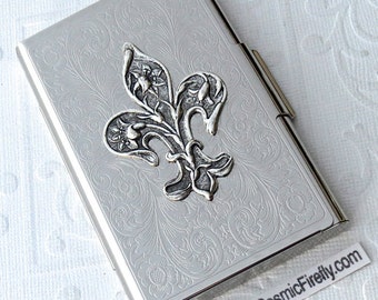Fleur Dei Lis Business Card Case Gothic Victorian Steampunk Card Case Silver Plated Metal Card Case New Handcrafted By Cosmic Firefly
