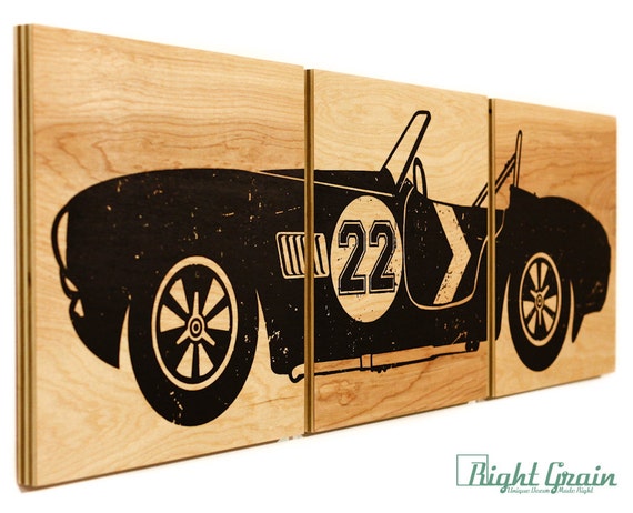 Vintage Race Car 22 Wall Art on Wood Panels Custom by RightGrain