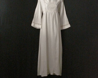 Long Ivory Prairie Hippie Dress Vintage 60s Bohemian Lace Inserts Bell ...