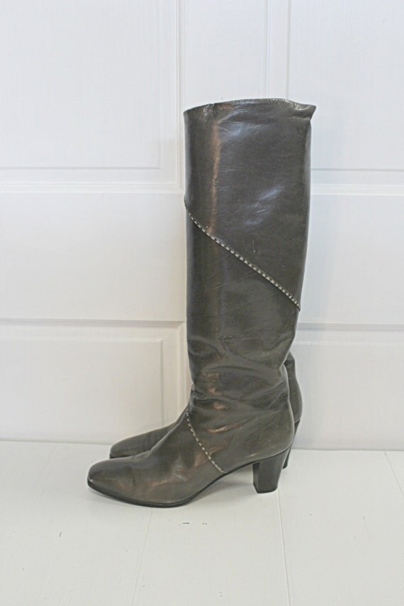 FERRAGAMO gray leather Riding BOOTS by musestudio on Etsy