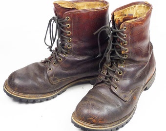 Vintage 70's Gold Bond Distressed Rustic Leather Patina Work Boots