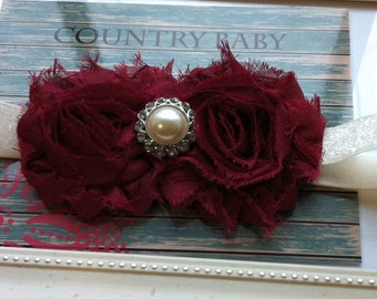 Burgundy Baby Headband...Holiday Headband...Christmas Headband...Maroon Headband...Burgundy headband...Baby headbands