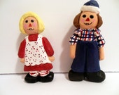 Raggedy Ann and Andy Hand Carved Whittled Wood Miniature Dolls Ornaments Toys Birthday Christmas Collectible Gift
