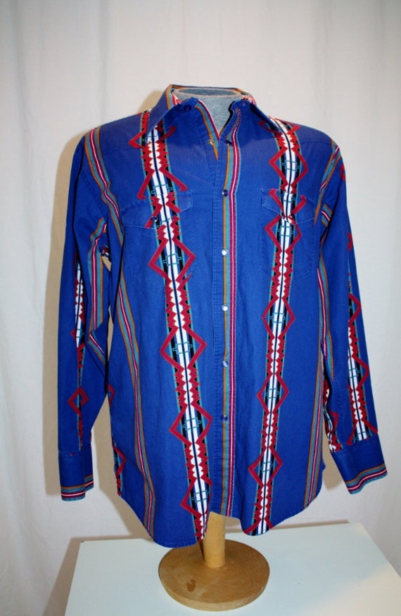 1990's Southwestern Pandhandler Large Mens Shirt Blue by Retromomo