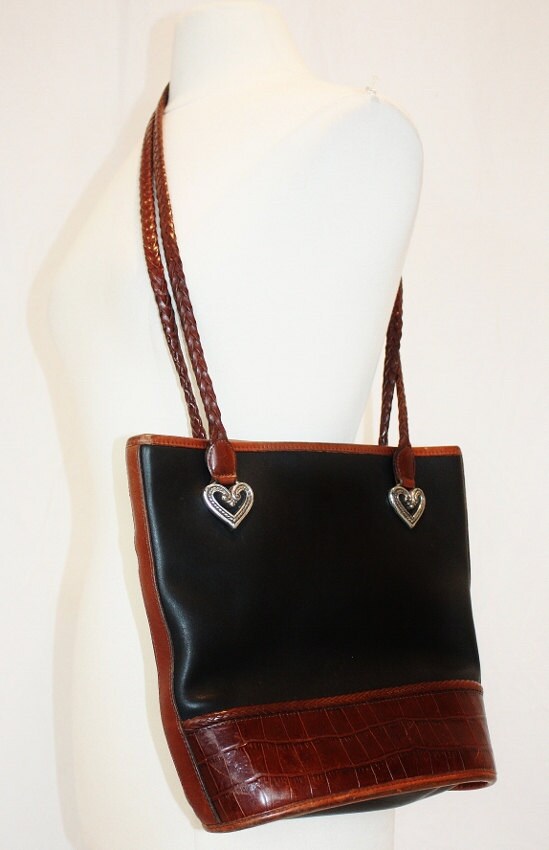 1993 Brighton Leather Purse tote Handbag Shoulder Black Faux