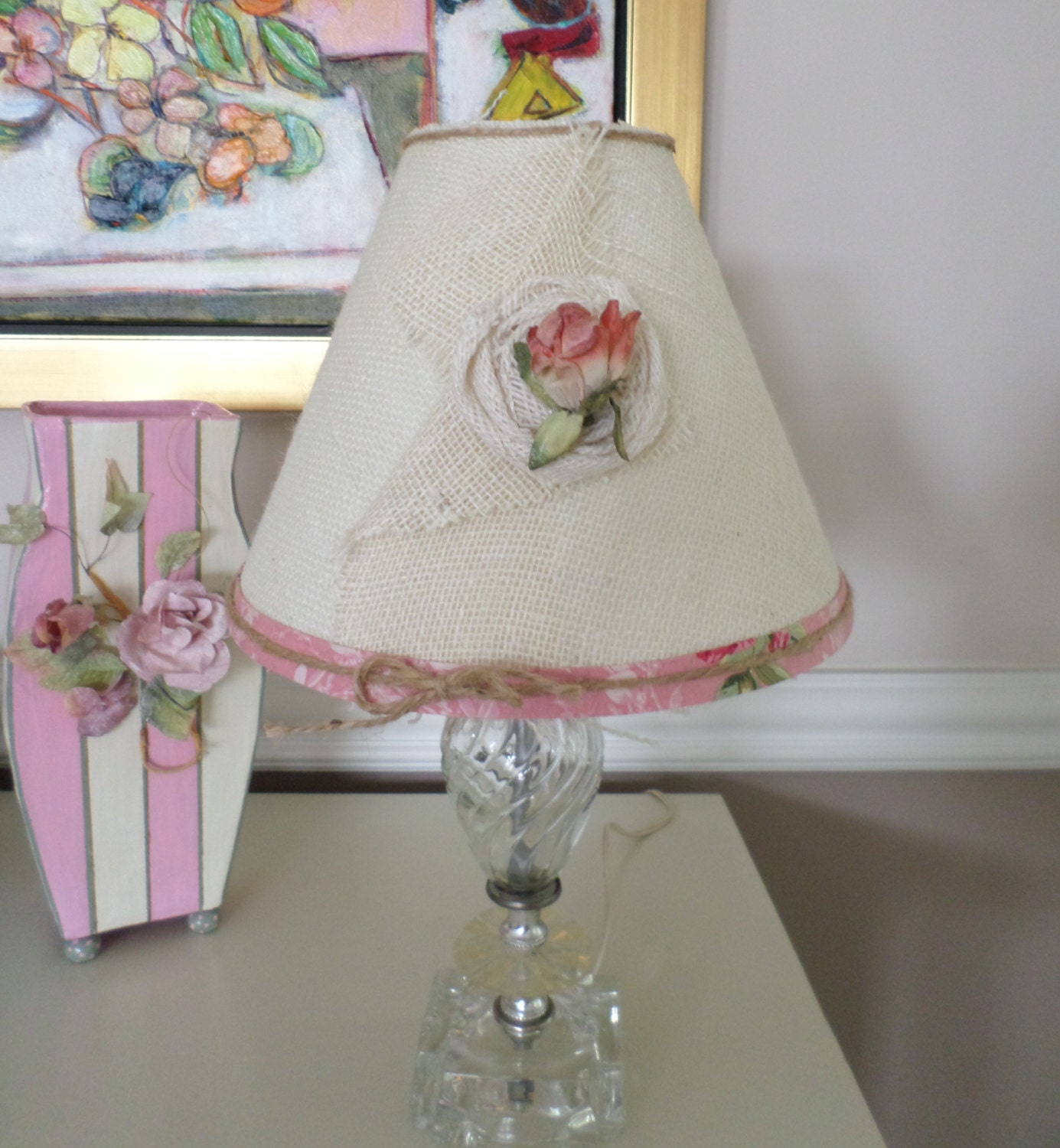 Shabby Chic or Cottage Chic Style Burlap Lamp Shade