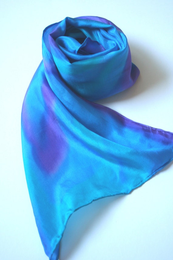 Turquoise Scarf. Jewel Tones. Cool Waters. Hand Painted Silk Scarf. Summer Dreams