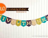 Give Thanks Banner : Modern Mix Thanksgiving Banner // Turkey Day Sign // Holiday Decoration with Feather & Art Deco Panel // SAMPLE SALE Il_170x135
