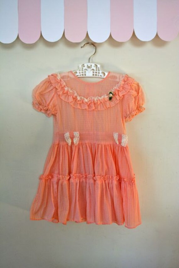 vintage 1950s girl's dress CAMEO PINK sheer party dress