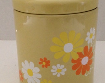 Vintage Ransburg Canister Tin Flowers Indianapolis IN Made in USA Floral Style