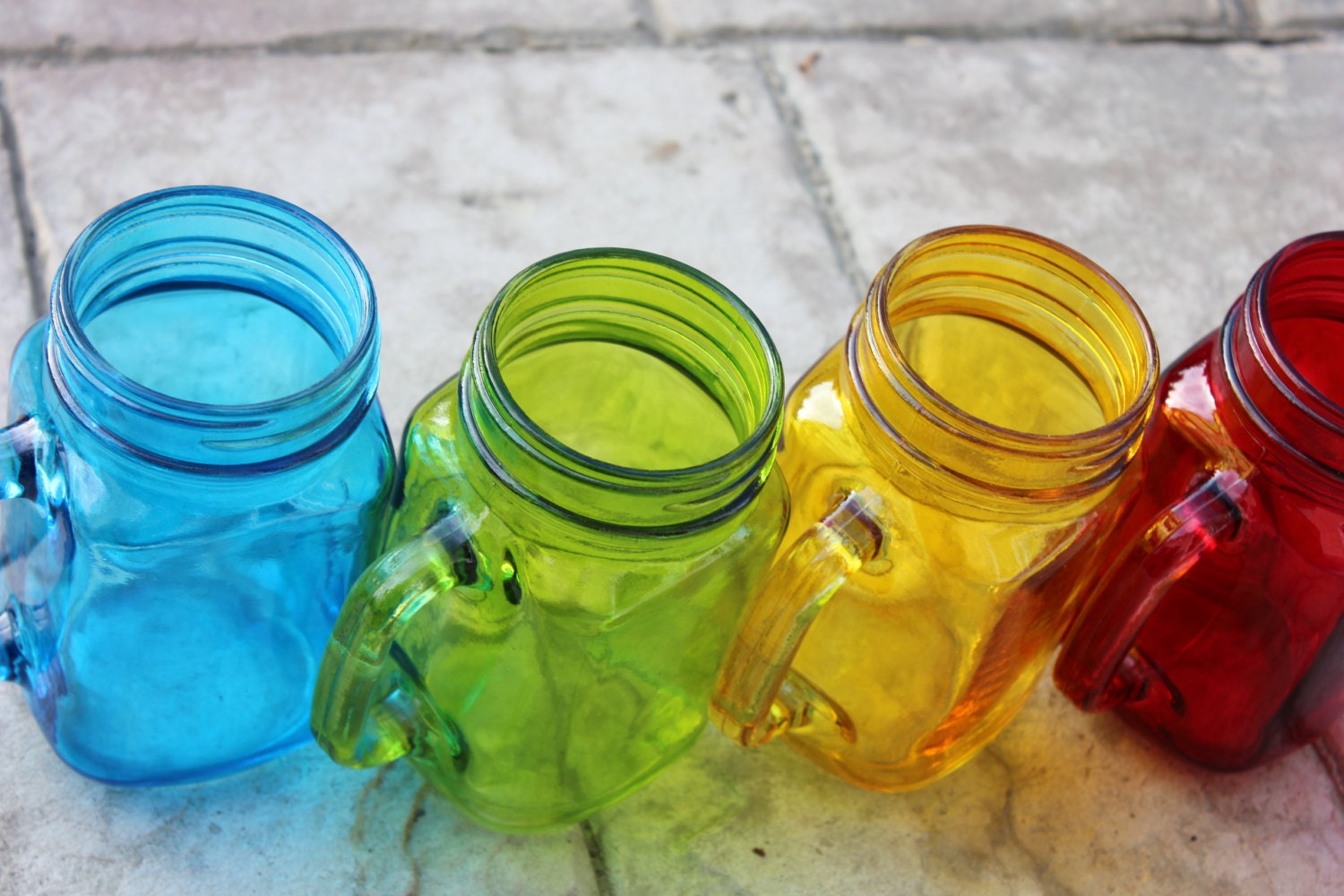 Mason Jar Mugs With Handle Colored Drinking Glasses Tinted 2346