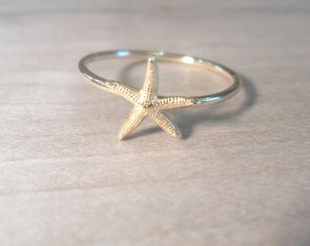Starfish ring, starfish knuckle ring, Gold midi ring, gold rings, gold stacking rings, beach ring, ocean ring, boho style, mermaid style