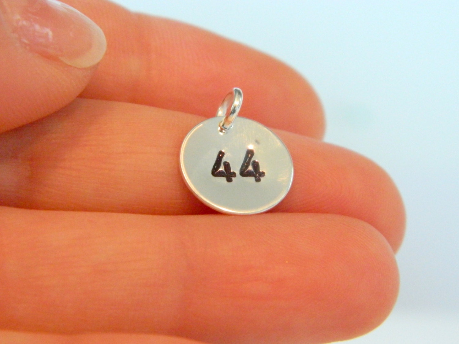 Number Charm Hand Stamped Personalized Silver Round Two Digit
