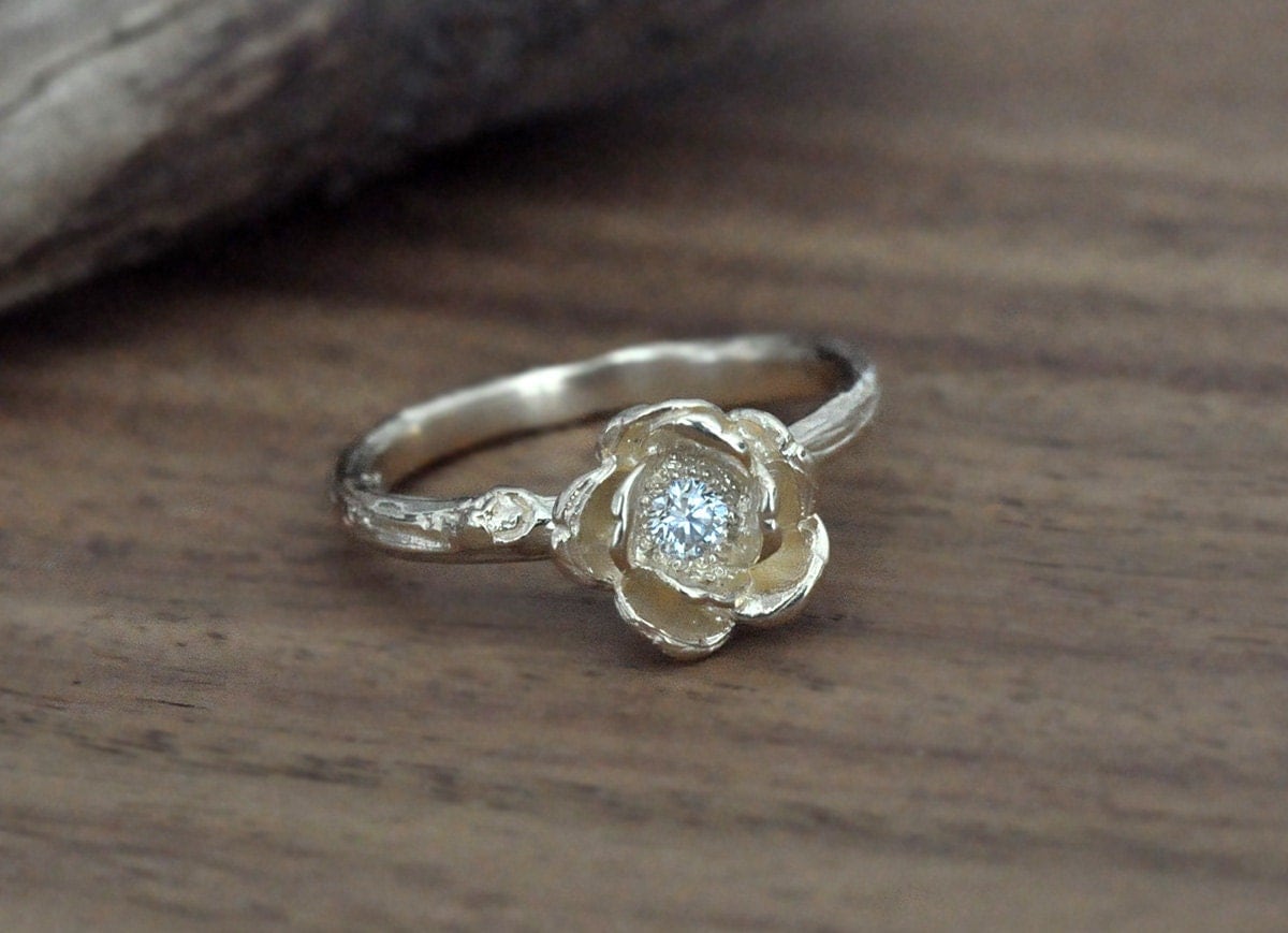 14k yellow gold rose engagement ring nature inspired jewelry