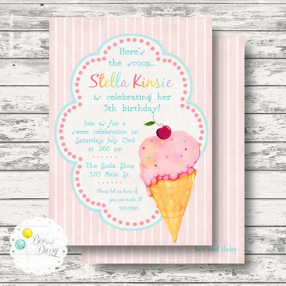 Vintage Ice Cream Invitation for Birthday Party or Baby Shower - Girls Pink DIY Printable Invite by BeeAndDaisy Il_570xn