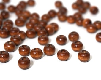 8mm Wood Beads, Reddish Brown handcut round, 100 eco-friendly wooden beads (953R)